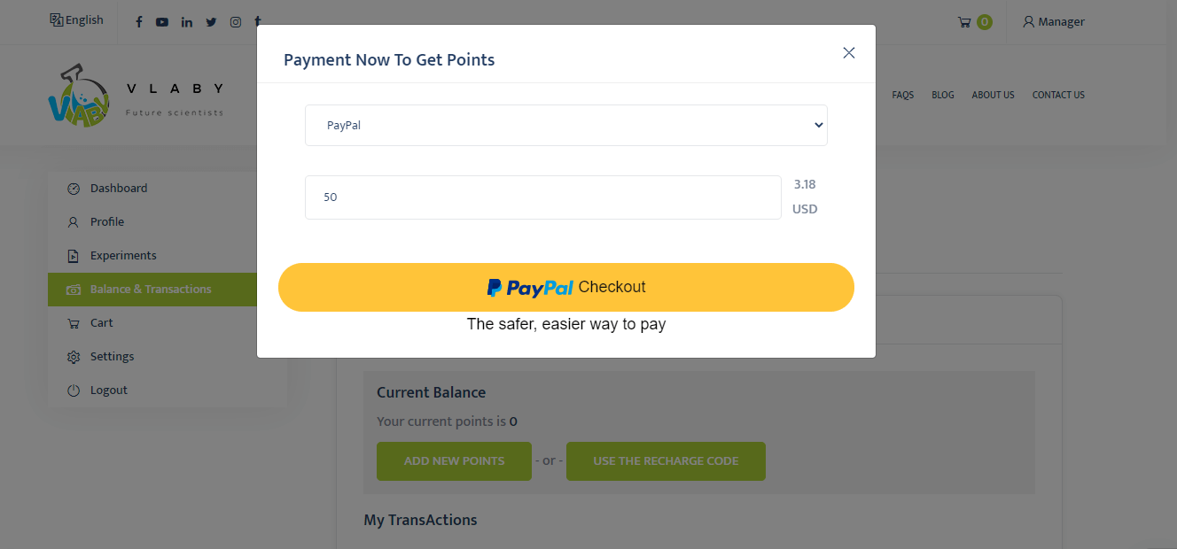 Recharge using PayPal